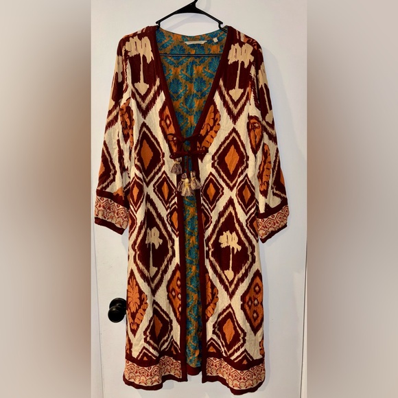 SOFT SURROUNDINGS Lelani Apricot Brown Ikat Gauze Topper Cardigan Kimono Small - Picture 3 of 9